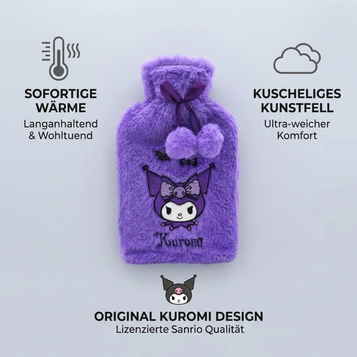 Kuromi Wärmflasche mit Kunstfellbezug