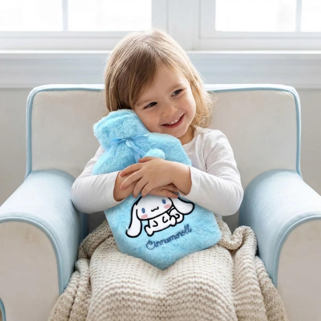 Cinnamoroll Wärmflasche mit Plüschbezug blau