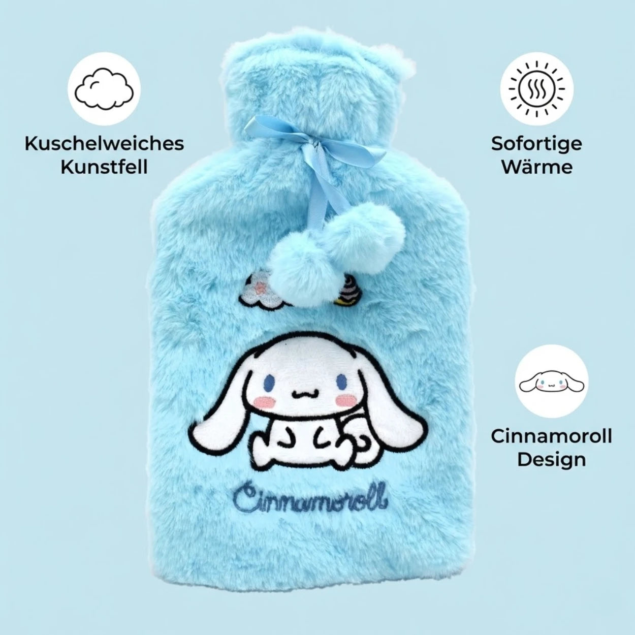 Cinnamoroll Wärmflasche mit Plüschbezug blau