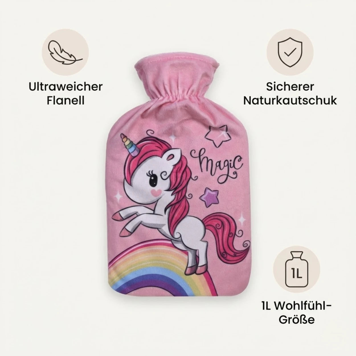 Einhorn Wärmeflasche mit Flanellbezug
